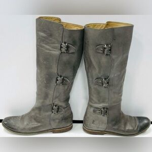 🔥 Frye Paige Tall‎ Buckle Boots Stone Gray Coastal Cowgirl Festival Boho Size 8